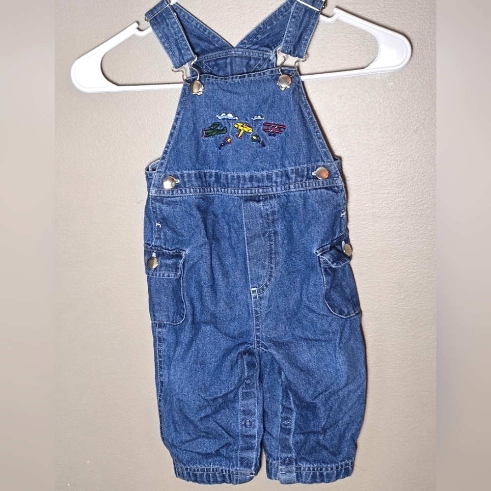 Vintage Baby Sonoma Embroidered Planes‎ Carpenter Overalls, Size 12 Months
